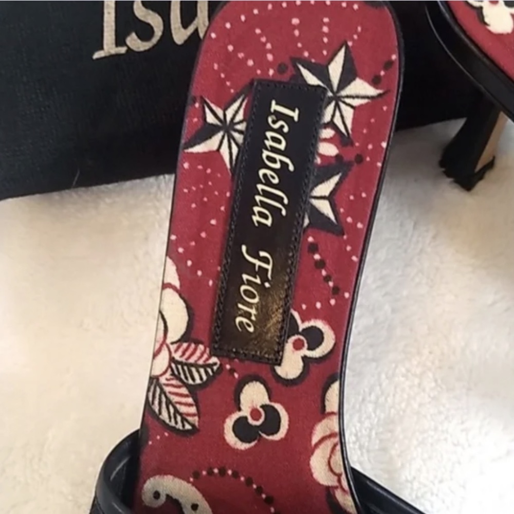 Isabella Fiore Black Sandal Mules with Red Floral Insole - Picture 3 of 5